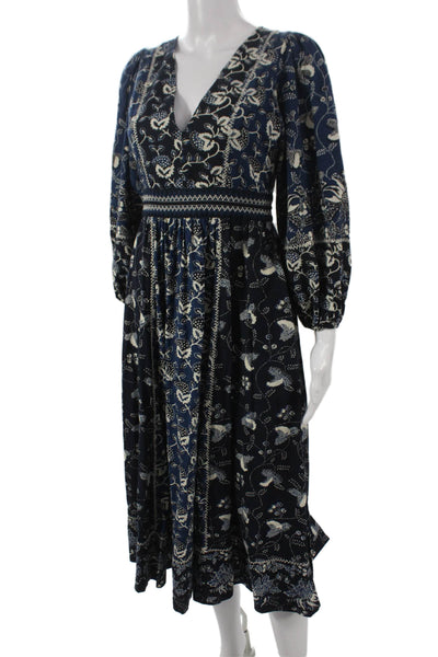 Ulla Johnson Women Fit & Flare Floral Midi Cotton VNeck Longsleeve Dress Size 2