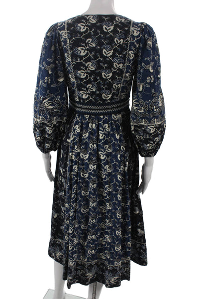 Ulla Johnson Women Fit & Flare Floral Midi Cotton VNeck Longsleeve Dress Size 2