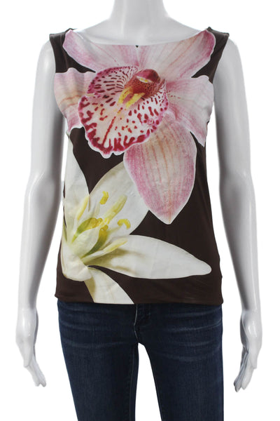 Zara Women Basic Floral Boat Neck Sleeveless Tank Brown Size M