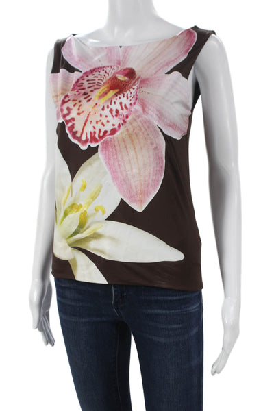 Zara Women Basic Floral Boat Neck Sleeveless Tank Brown Size M
