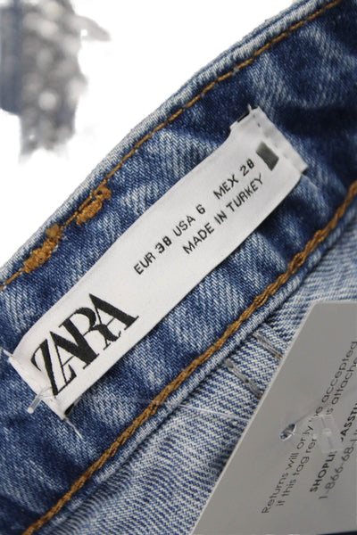 Zara Women Straight Blue Cotton Jeans Size 6