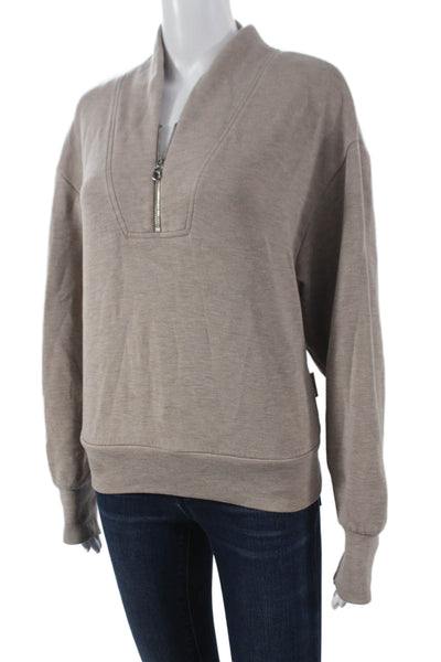 Varley Women High Neck Zip Pullover Beige Size S