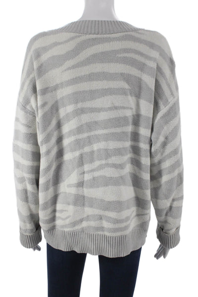 Varley Womens V-Neck Animal Print Pullover Gray Merino Wool Long Sleeve Size S