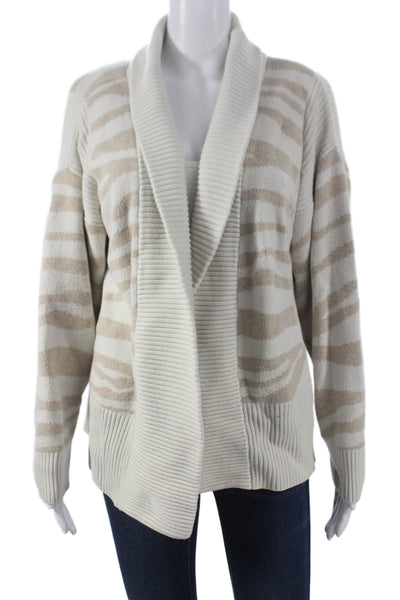 Varley Women Beige Animal Print Collared Merino Cardigan Long Sleeve Size S