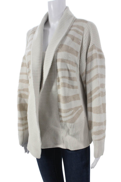 Varley Women Beige Animal Print Collared Merino Cardigan Long Sleeve Size S