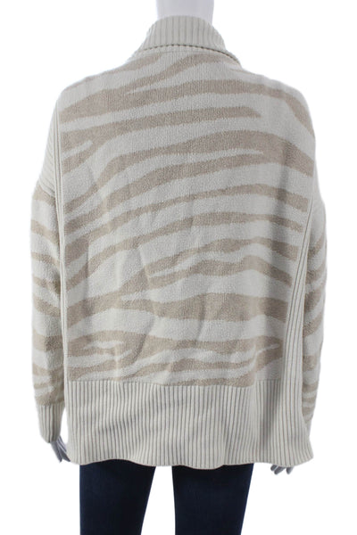 Varley Women Beige Animal Print Collared Merino Cardigan Long Sleeve Size S