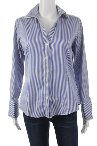 Brooks Brothers Women Collared Striped Cotton Button-Up Long Sleeve Blue Size 4