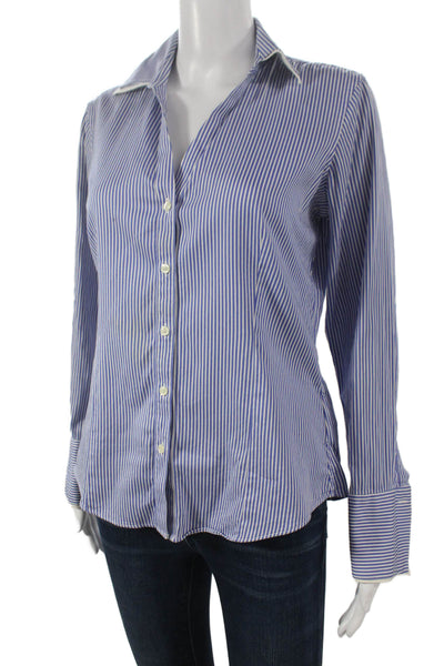 Brooks Brothers Women Collared Striped Cotton Button-Up Long Sleeve Blue Size 4