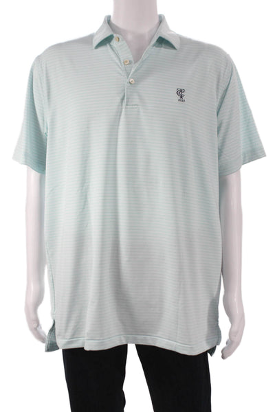 Peter Millar Mens Short Sleeve Collared Striped Polo Shirt Blue White Size Large