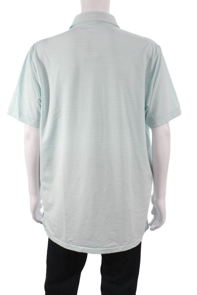 Peter Millar Mens Short Sleeve Collared Striped Polo Shirt Blue White Size Large