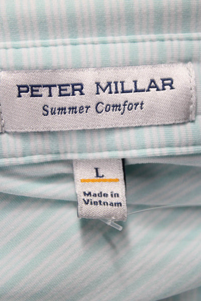 Peter Millar Mens Short Sleeve Collared Striped Polo Shirt Blue White Size Large