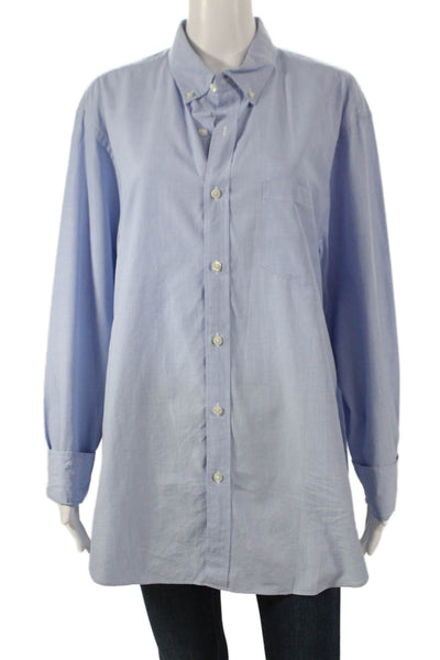 J Crew Womens Blue Cotton Collared Long Sleeve Basic Button-Up Size L