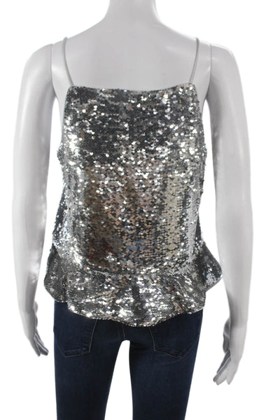 Ganni Women Sleeveless Camisole Silver Polyester Square Neck Pullover Size 36