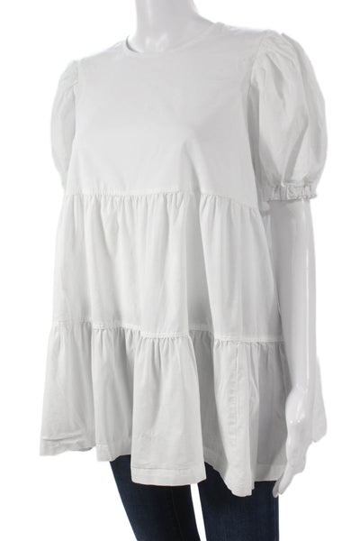Danielle Bernstein Women Tunic Blouse White Round Neck Short Sleeve Size M
