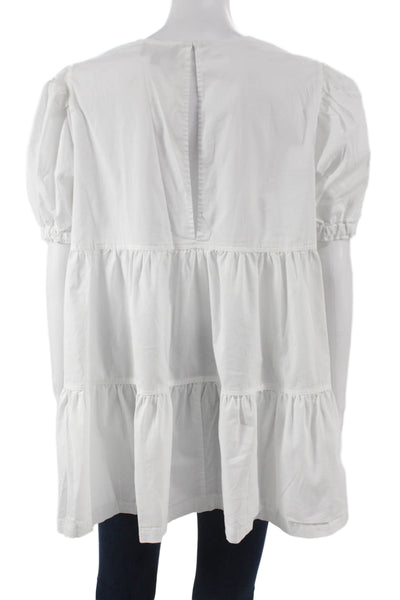 Danielle Bernstein Women Tunic Blouse White Round Neck Short Sleeve Size M