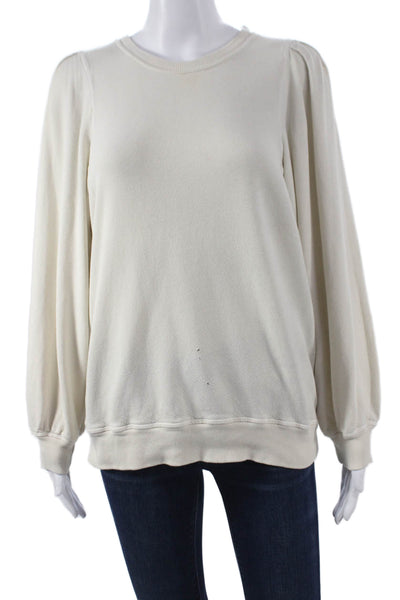 The Great Womens Pullover Sweatshirt Ivory Cotton Crew Neck Long Sleeve Size 1