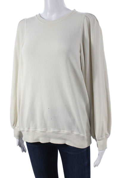 The Great Womens Pullover Sweatshirt Ivory Cotton Crew Neck Long Sleeve Size 1