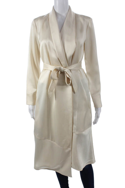 AYR Women Kimono Ivory Tie Collared Long Sleeve Triacetate Size XS