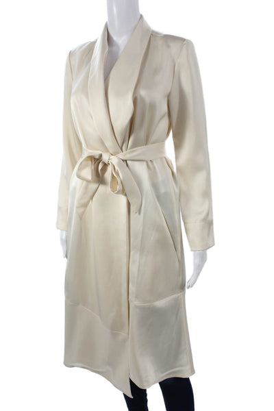 AYR Women Kimono Ivory Tie Collared Long Sleeve Triacetate Size XS