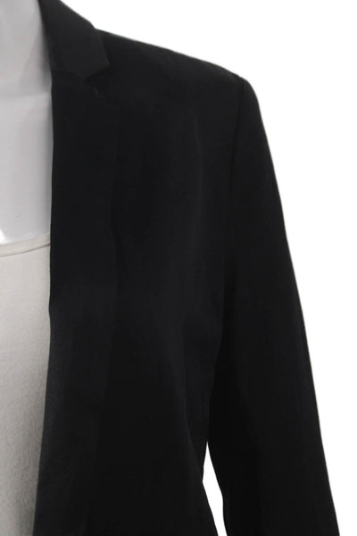 Not Available Women Black Blazer 76% Viscose 24% Linen Long Sleeve Size 0