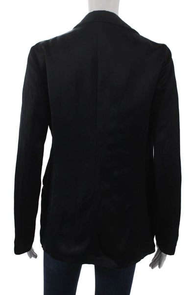 Not Available Women Black Blazer 76% Viscose 24% Linen Long Sleeve Size 0