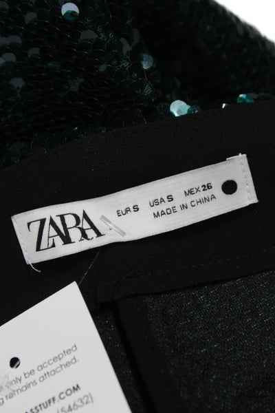 Zara Women Dress Pants Green Polyester Zip Size S