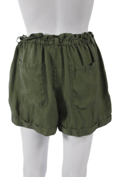 Unsubscribed Womens Paperbag Shorts Green Silk Button Size S