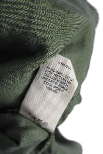 Unsubscribed Womens Paperbag Shorts Green Silk Button Size S