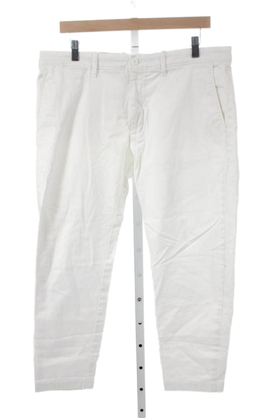 J Crew Mens Chino Pants White Cotton Blend Button Closure Size 35