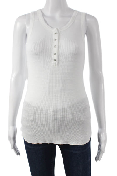 Crown Jewel Women Henley Tank Sleeveless White Modal Supima Cotton Size XS