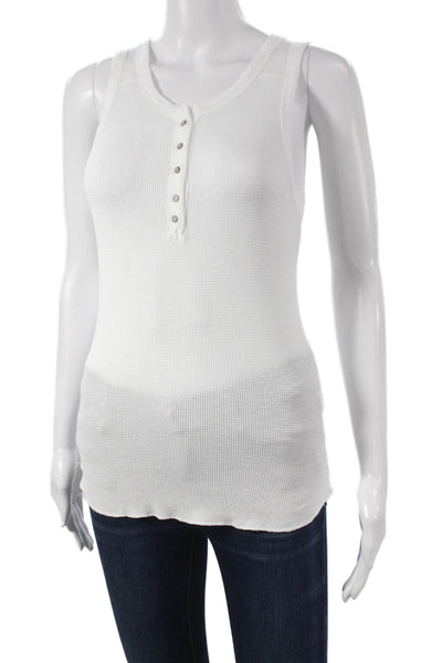 Crown Jewel Women Henley Tank Sleeveless White Modal Supima Cotton Size XS