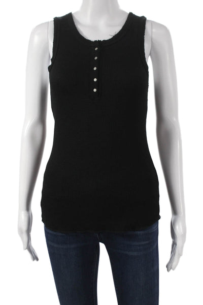 Crown Jewel Womens Basic Sleeveless Henley Tank Black Modal Size XS