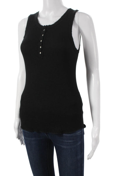 Crown Jewel Womens Basic Sleeveless Henley Tank Black Modal Size XS