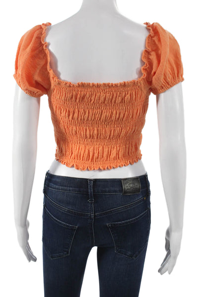 Olivaceous Womens Cropped Blouse Orange Square Neck Short Sleeve Cotton Size M