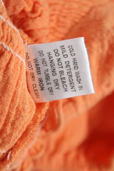 Olivaceous Womens Cropped Blouse Orange Square Neck Short Sleeve Cotton Size M