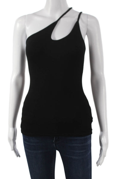 Enza Costa Womens Asymmetrical One Shoulder Black Tank Size S