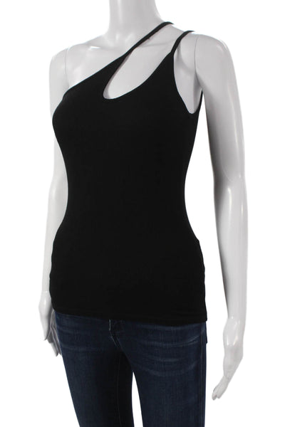 Enza Costa Womens Asymmetrical One Shoulder Black Tank Size S