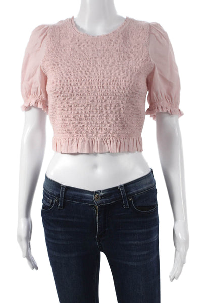 Wilfred Women Cropped Blouse Pink Organic Cotton Round Neck Short Sleeve Size M