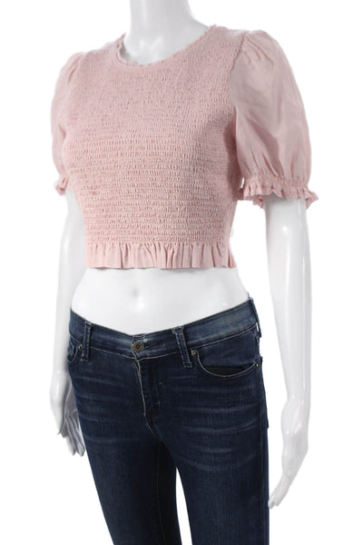 Wilfred Women Cropped Blouse Pink Organic Cotton Round Neck Short Sleeve Size M