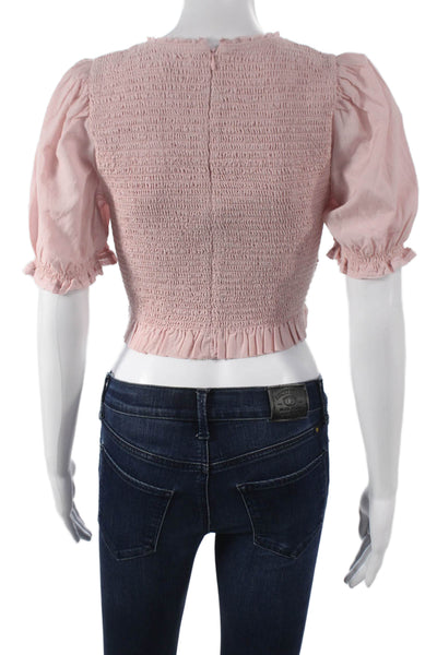 Wilfred Women Cropped Blouse Pink Organic Cotton Round Neck Short Sleeve Size M