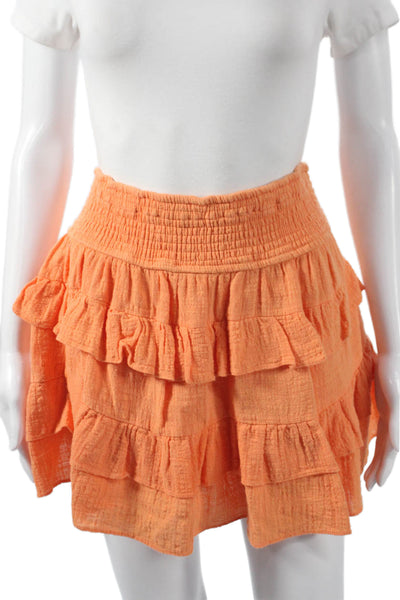 Olivaceous Womens Mini Skirt Orange Cotton Pull On Short Size L