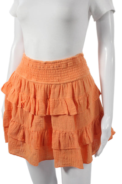 Olivaceous Womens Mini Skirt Orange Cotton Pull On Short Size L