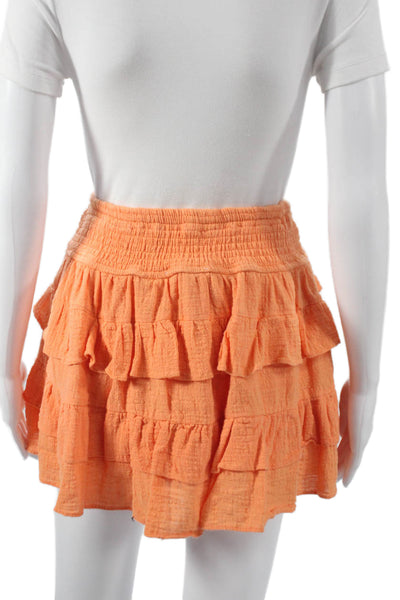 Olivaceous Womens Mini Skirt Orange Cotton Pull On Short Size L
