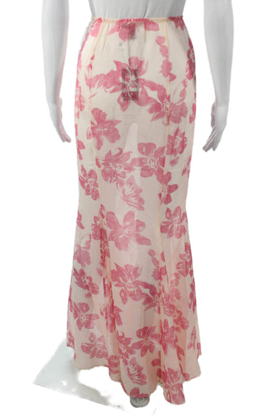 Kiki De Montparnasse Women Maxi Floral Silk Elastane Skirt Pink Size S