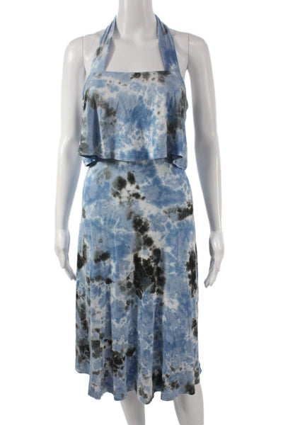 Viereck Women Sundress Halter Tie Dye Blue Long Rayon Spandex Sleeveless Size XS