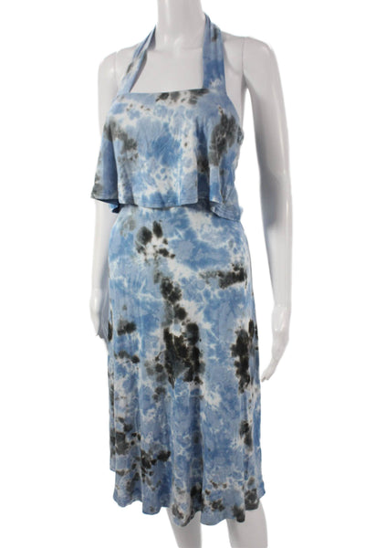 Viereck Women Sundress Halter Tie Dye Blue Long Rayon Spandex Sleeveless Size XS