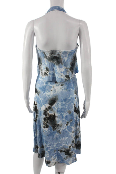 Viereck Women Sundress Halter Tie Dye Blue Long Rayon Spandex Sleeveless Size XS