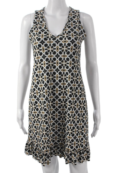 Viereck Women Tank Dress Black V-Neck Sleeveless Geometric Size S