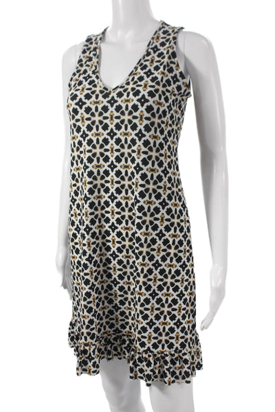 Viereck Women Tank Dress Black V-Neck Sleeveless Geometric Size S