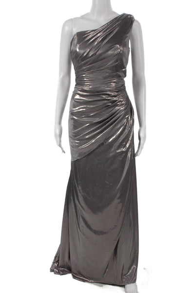 Ryanth Womens Silver One Shoulder Maxi Dress Sleeveless Metallic Size S